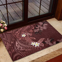 Polynesia Hammerhead Shark Rubber Doormat Tropical Flowers Tribal Pattern Oxblood