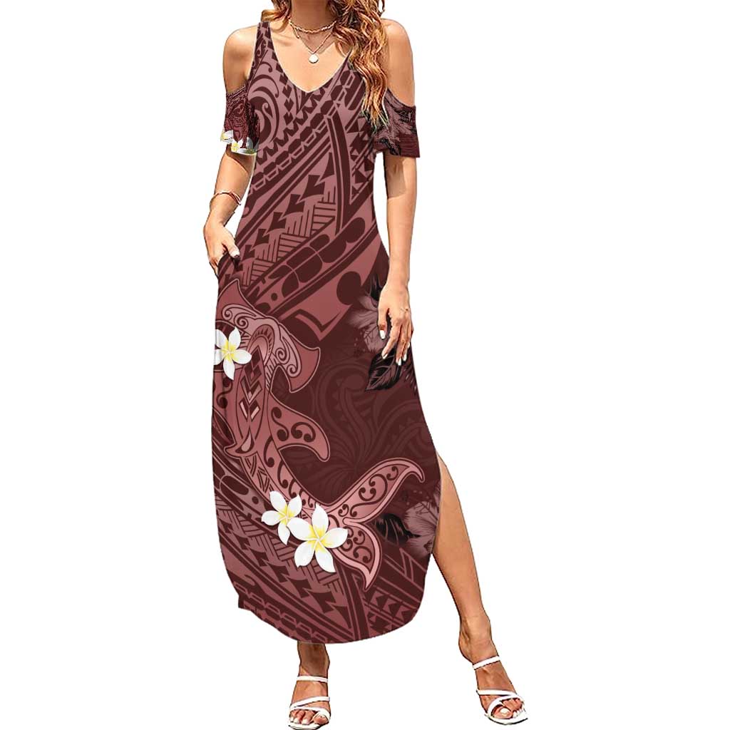 Polynesia Hammerhead Shark Summer Maxi Dress Tropical Flowers Tribal Pattern Oxblood LT05 Women Oxblood - Polynesian Pride