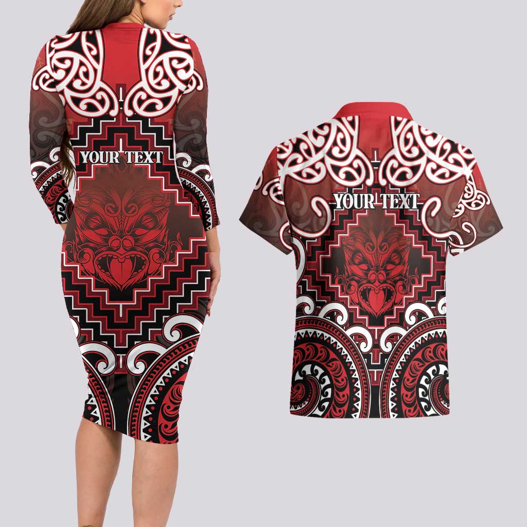 Personalised New Zealand Aotearoa Couples Matching Long Sleeve Bodycon Dress and Hawaiian Shirt Te Reo Maori Ake Ake Ake LT05 - Polynesian Pride