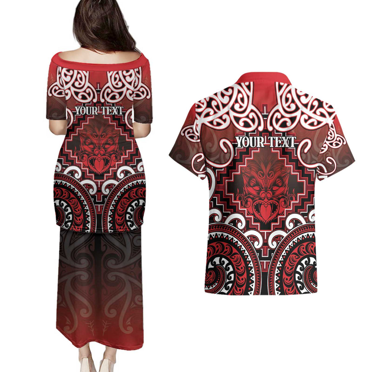 Personalised New Zealand Aotearoa Couples Matching Puletasi and Hawaiian Shirt Te Reo Maori Ake Ake Ake LT05 - Polynesian Pride