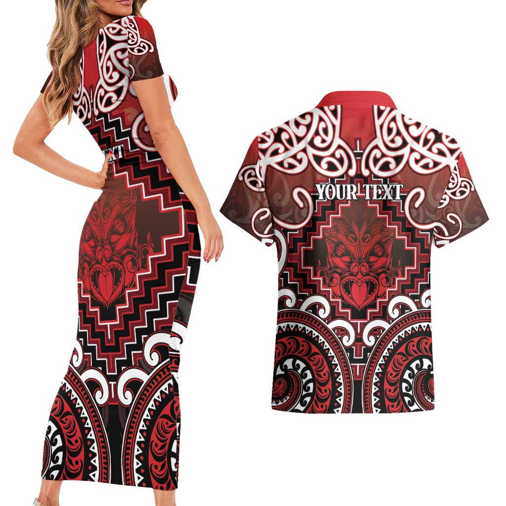 Personalised New Zealand Aotearoa Couples Matching Short Sleeve Bodycon Dress and Hawaiian Shirt Te Reo Maori Ake Ake Ake LT05 - Polynesian Pride