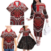 Personalised New Zealand Aotearoa Family Matching Off The Shoulder Long Sleeve Dress and Hawaiian Shirt Te Reo Maori Ake Ake Ake LT05 - Polynesian Pride
