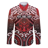 Personalised New Zealand Aotearoa Family Matching Off The Shoulder Long Sleeve Dress and Hawaiian Shirt Te Reo Maori Ake Ake Ake LT05 Dad's Shirt - Long Sleeve Red - Polynesian Pride