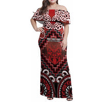 Personalised New Zealand Aotearoa Family Matching Off Shoulder Maxi Dress and Hawaiian Shirt Te Reo Maori Ake Ake Ake LT05 Mom's Dress Red - Polynesian Pride