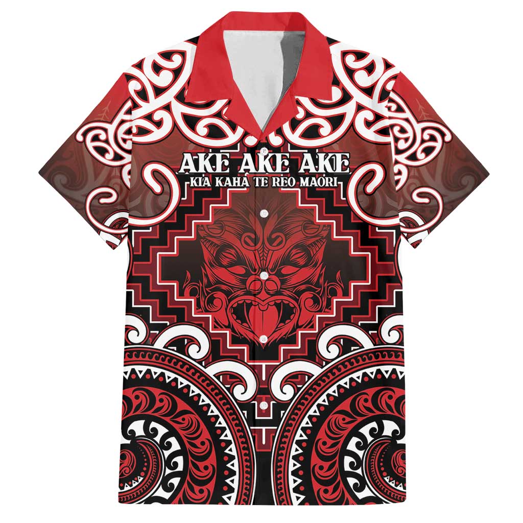 Personalised New Zealand Aotearoa Family Matching Off Shoulder Short Dress and Hawaiian Shirt Te Reo Maori Ake Ake Ake LT05 Dad's Shirt - Short Sleeve Red - Polynesian Pride