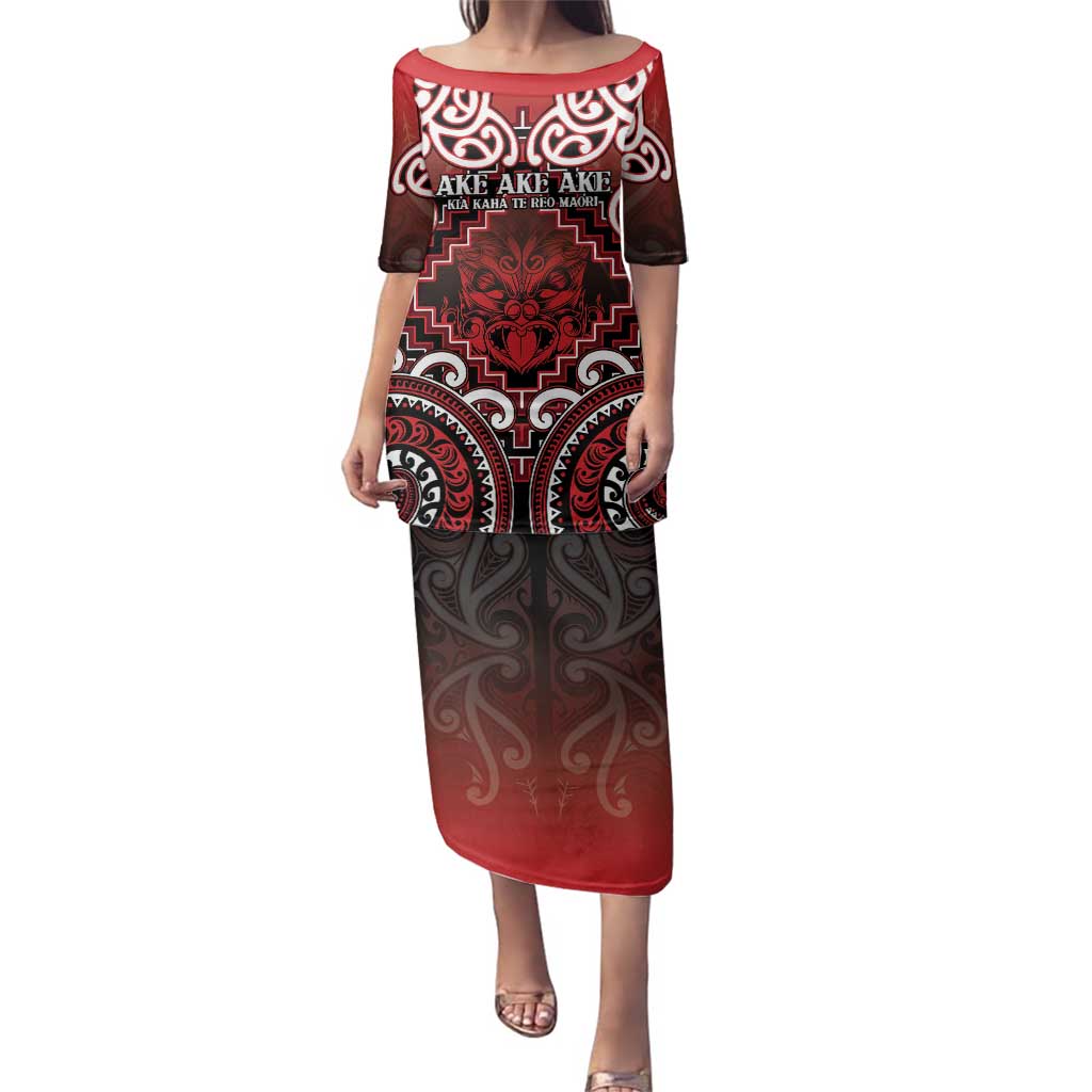Personalised New Zealand Aotearoa Family Matching Puletasi and Hawaiian Shirt Te Reo Maori Ake Ake Ake LT05 Mom's Dress Red - Polynesian Pride