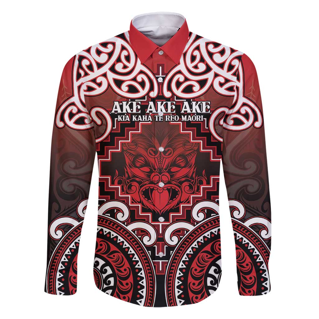 Personalised New Zealand Aotearoa Family Matching Tank Maxi Dress and Hawaiian Shirt Te Reo Maori Ake Ake Ake LT05 Dad's Shirt - Long Sleeve Red - Polynesian Pride