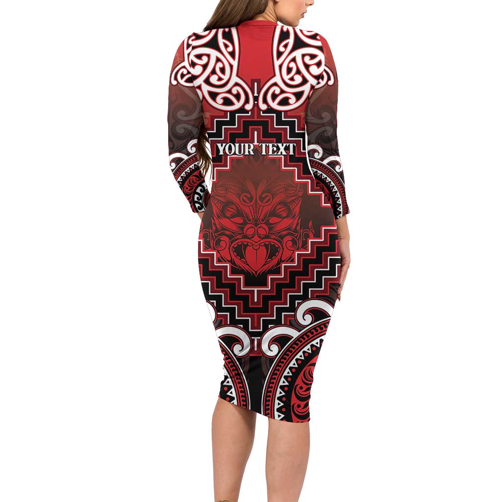 Personalised New Zealand Aotearoa Long Sleeve Bodycon Dress Te Reo Maori Ake Ake Ake LT05 - Polynesian Pride