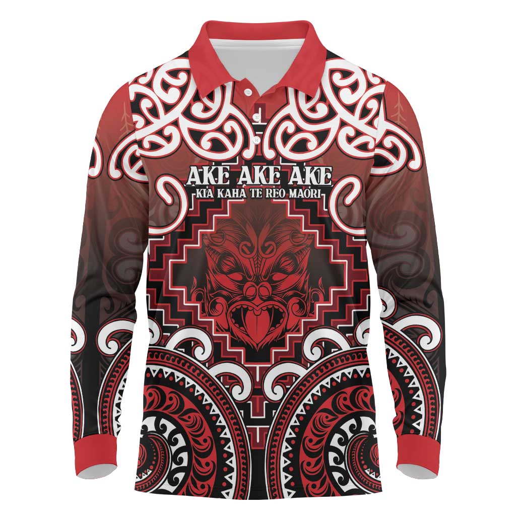 Personalised New Zealand Aotearoa Long Sleeve Polo Shirt Te Reo Maori Ake Ake Ake LT05 Red - Polynesian Pride