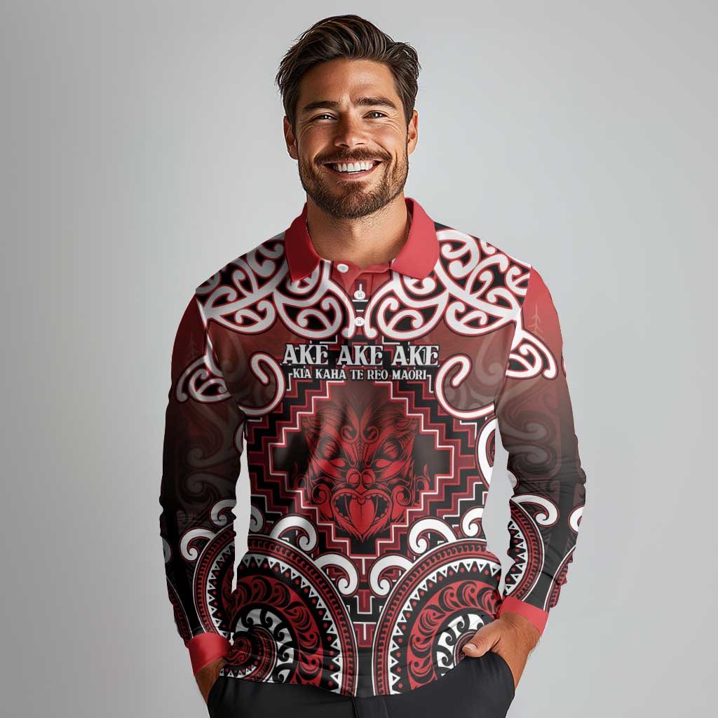Personalised New Zealand Aotearoa Long Sleeve Polo Shirt Te Reo Maori Ake Ake Ake LT05 - Polynesian Pride