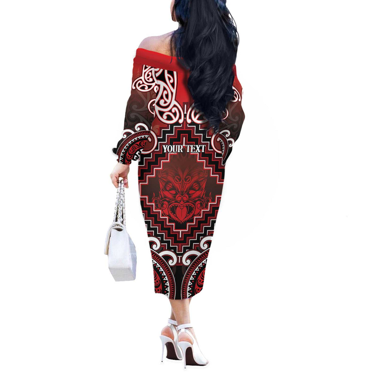 Personalised New Zealand Aotearoa Off The Shoulder Long Sleeve Dress Te Reo Maori Ake Ake Ake LT05 - Polynesian Pride