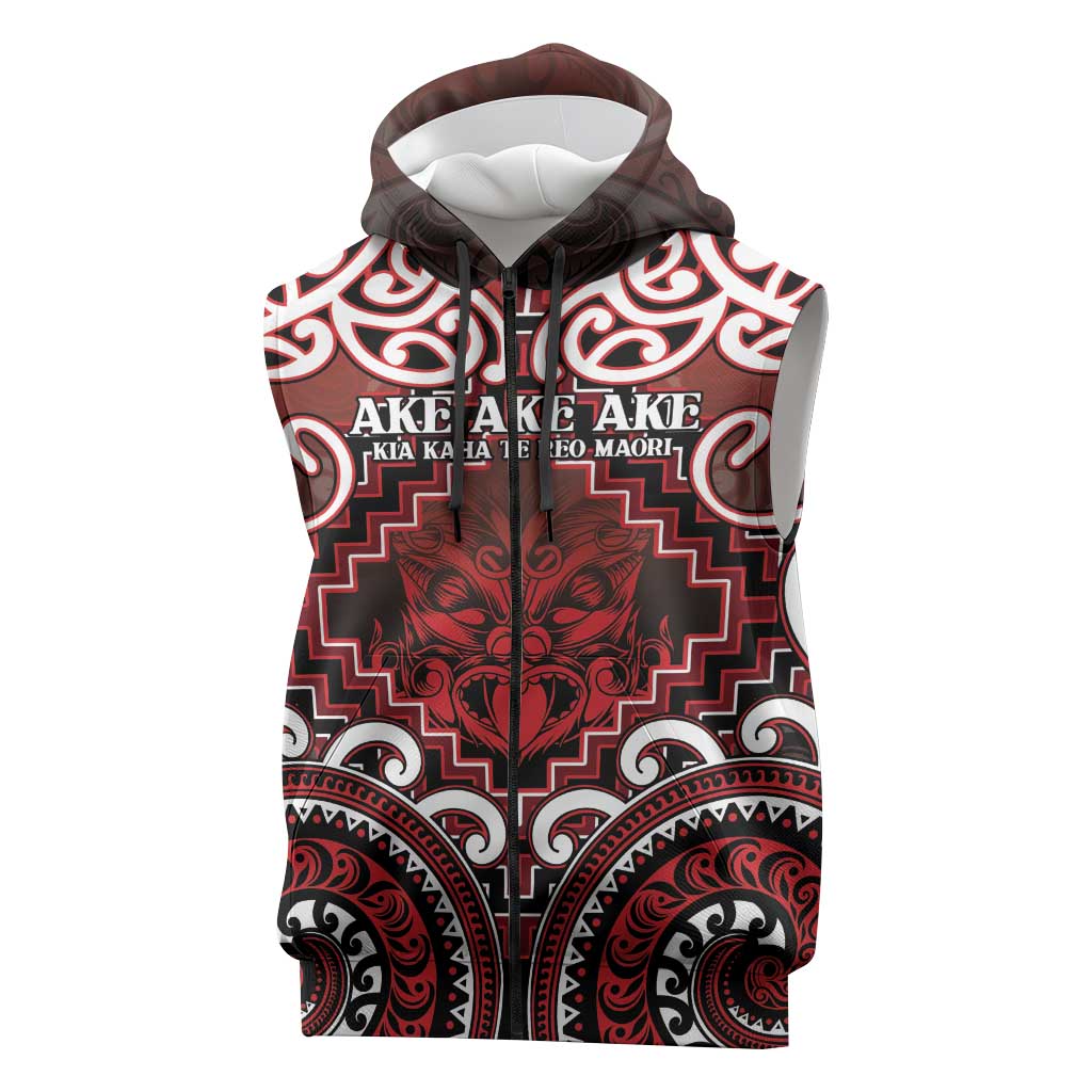 Personalised New Zealand Aotearoa Sleeveless Zip Hoodie Te Reo Maori Ake Ake Ake LT05 Red - Polynesian Pride