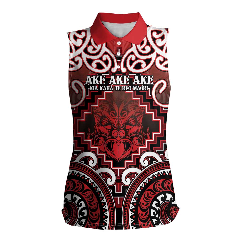 Personalised New Zealand Aotearoa Women Sleeveless Polo Shirt Te Reo Maori Ake Ake Ake LT05 Female Red - Polynesian Pride