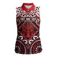 Personalised New Zealand Aotearoa Women Sleeveless Polo Shirt Te Reo Maori Ake Ake Ake LT05 Female Red - Polynesian Pride
