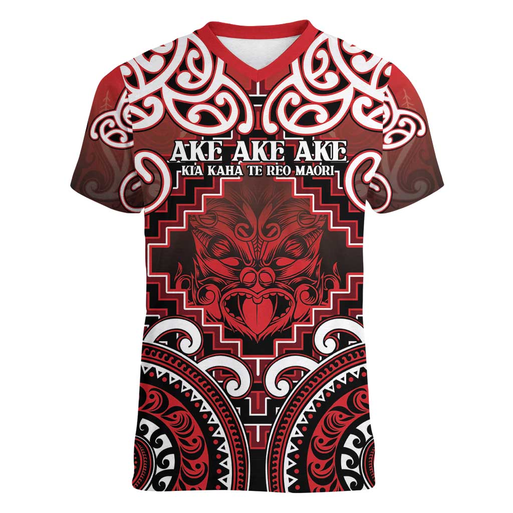 Personalised New Zealand Aotearoa Women V-Neck T-Shirt Te Reo Maori Ake Ake Ake LT05 Female Red - Polynesian Pride