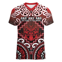 Personalised New Zealand Aotearoa Women V-Neck T-Shirt Te Reo Maori Ake Ake Ake LT05 Female Red - Polynesian Pride