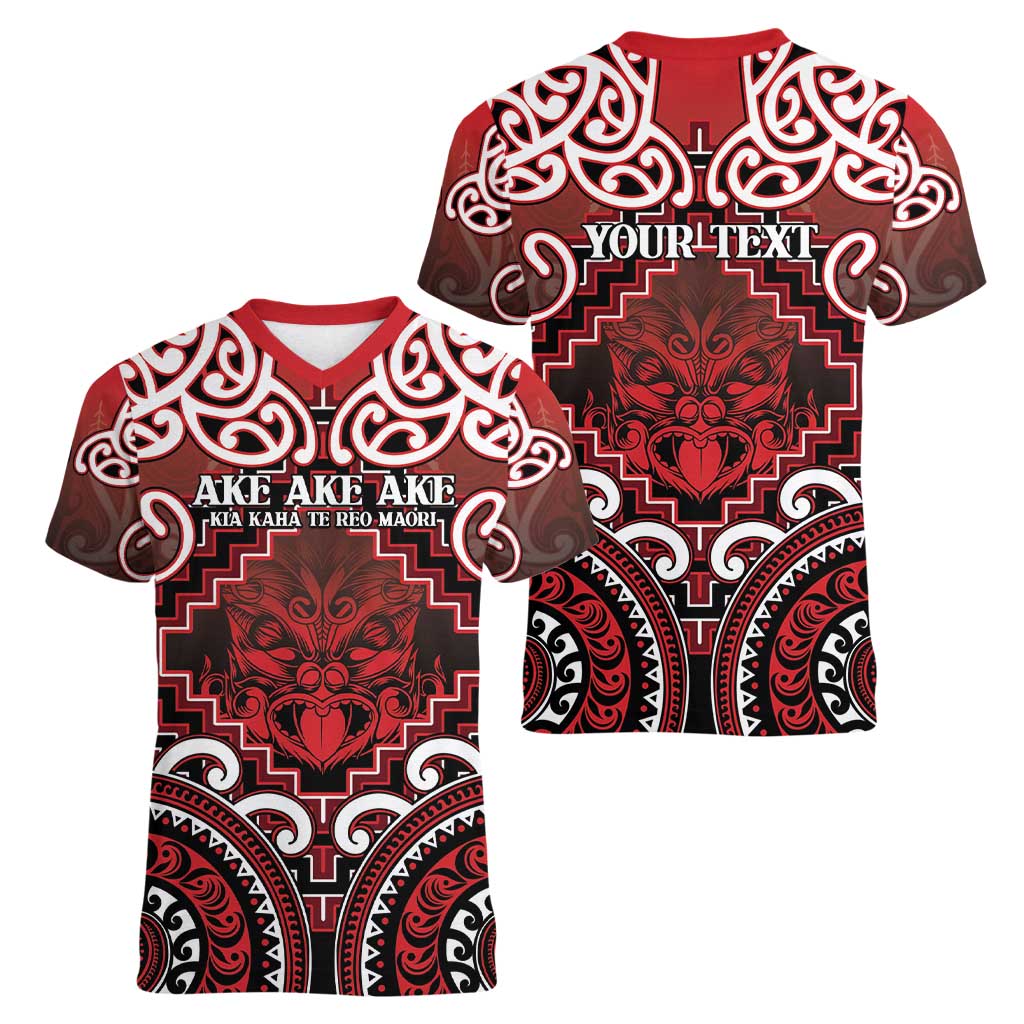 Personalised New Zealand Aotearoa Women V-Neck T-Shirt Te Reo Maori Ake Ake Ake LT05 - Polynesian Pride