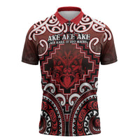 Personalised New Zealand Aotearoa Zipper Polo Shirt Te Reo Maori Ake Ake Ake LT05 Red - Polynesian Pride