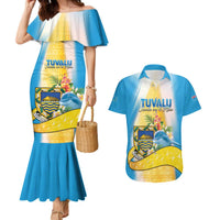 Personalised Tuvalu Independence Day Couples Matching Mermaid Dress and Hawaiian Shirt Tuvalu Mo Te Atua LT05 Yellow - Polynesian Pride