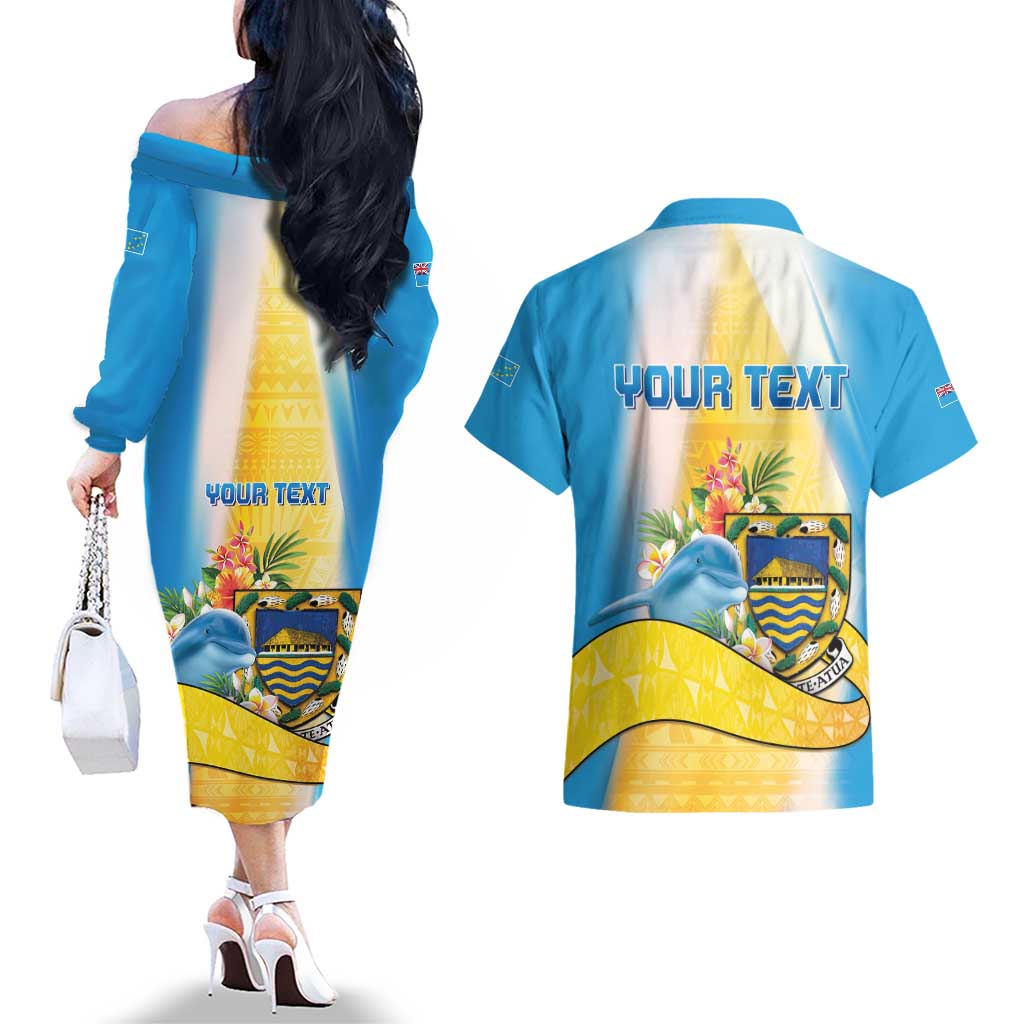 Personalised Tuvalu Independence Day Couples Matching Off The Shoulder Long Sleeve Dress and Hawaiian Shirt Tuvalu Mo Te Atua LT05 - Polynesian Pride