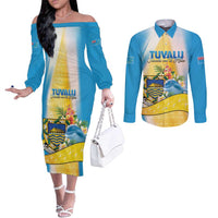 Personalised Tuvalu Independence Day Couples Matching Off The Shoulder Long Sleeve Dress and Long Sleeve Button Shirt Tuvalu Mo Te Atua LT05 Yellow - Polynesian Pride