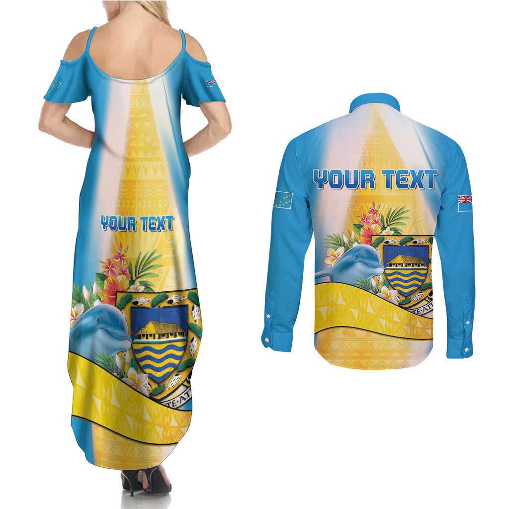 Personalised Tuvalu Independence Day Couples Matching Summer Maxi Dress and Long Sleeve Button Shirt Tuvalu Mo Te Atua - Polynesian Pride