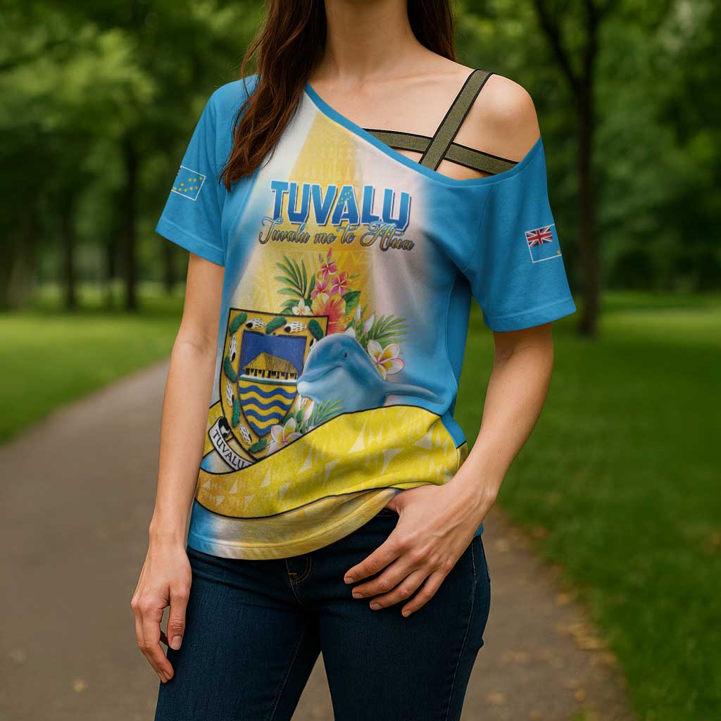 Personalised Tuvalu Independence Day Cross Shoulder Shirt Tuvalu Mo Te Atua - Polynesian Pride