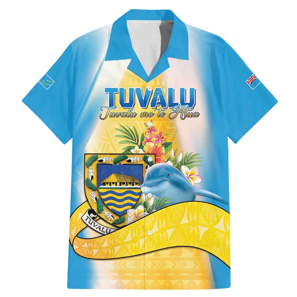 Personalised Tuvalu Independence Day Family Matching Mermaid Dress and Hawaiian Shirt Tuvalu Mo Te Atua LT05 Dad's Shirt - Short Sleeve Yellow - Polynesian Pride