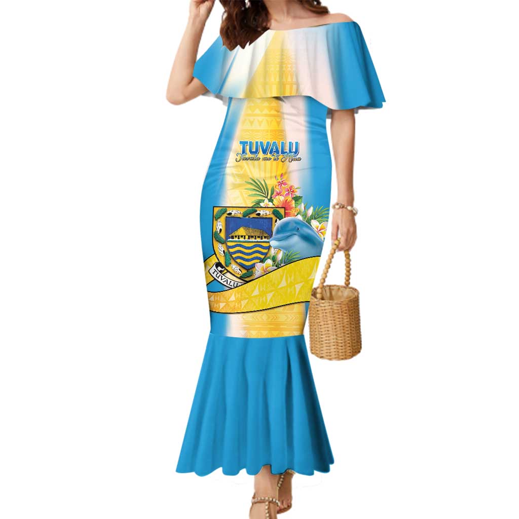 Personalised Tuvalu Independence Day Family Matching Mermaid Dress and Hawaiian Shirt Tuvalu Mo Te Atua LT05 Mom's Dress Yellow - Polynesian Pride