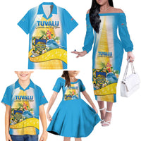 Personalised Tuvalu Independence Day Family Matching Off The Shoulder Long Sleeve Dress and Hawaiian Shirt Tuvalu Mo Te Atua LT05 - Polynesian Pride
