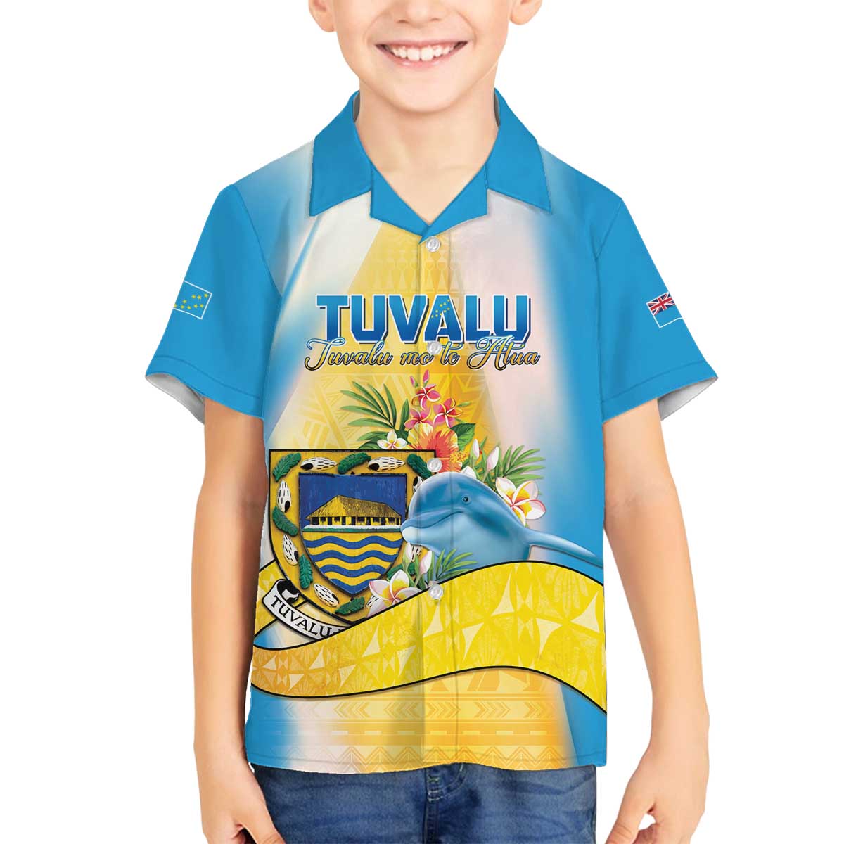 Personalised Tuvalu Independence Day Family Matching Off The Shoulder Long Sleeve Dress and Hawaiian Shirt Tuvalu Mo Te Atua LT05 Son's Shirt Yellow - Polynesian Pride