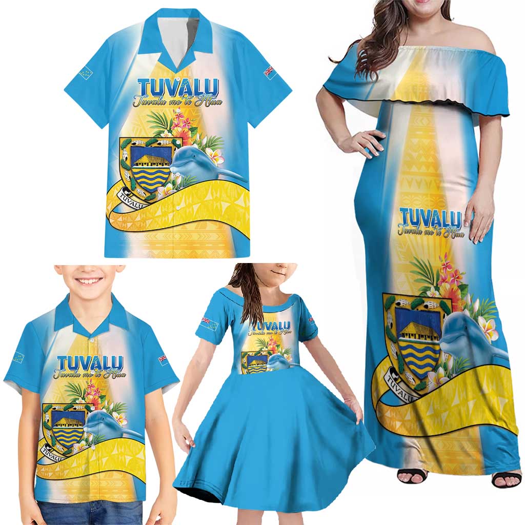 Personalised Tuvalu Independence Day Family Matching Off Shoulder Maxi Dress and Hawaiian Shirt Tuvalu Mo Te Atua LT05 - Polynesian Pride