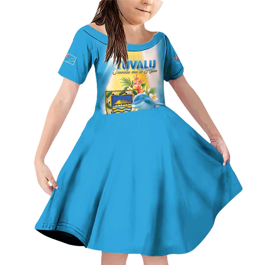 Personalised Tuvalu Independence Day Family Matching Off Shoulder Short Dress and Hawaiian Shirt Tuvalu Mo Te Atua LT05 Daughter's Dress Yellow - Polynesian Pride