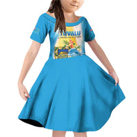 Personalised Tuvalu Independence Day Family Matching Off Shoulder Short Dress and Hawaiian Shirt Tuvalu Mo Te Atua LT05 Daughter's Dress Yellow - Polynesian Pride