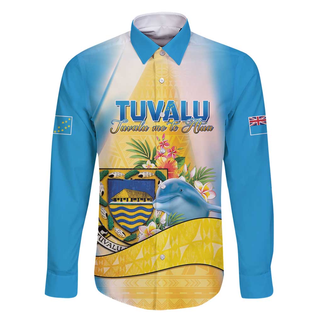 Personalised Tuvalu Independence Day Family Matching Off Shoulder Short Dress and Hawaiian Shirt Tuvalu Mo Te Atua LT05 Dad's Shirt - Long Sleeve Yellow - Polynesian Pride
