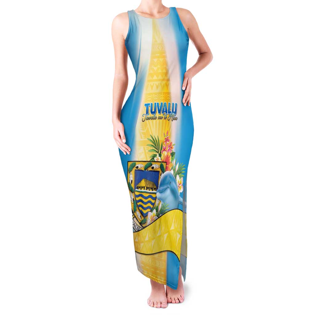 Personalised Tuvalu Independence Day Family Matching Tank Maxi Dress and Hawaiian Shirt Tuvalu Mo Te Atua LT05 Mom's Dress Yellow - Polynesian Pride