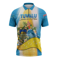 Personalised Tuvalu Independence Day Zipper Polo Shirt Tuvalu Mo Te Atua LT05 Yellow - Polynesian Pride
