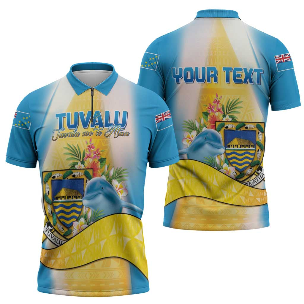 Personalised Tuvalu Independence Day Zipper Polo Shirt Tuvalu Mo Te Atua LT05 - Polynesian Pride