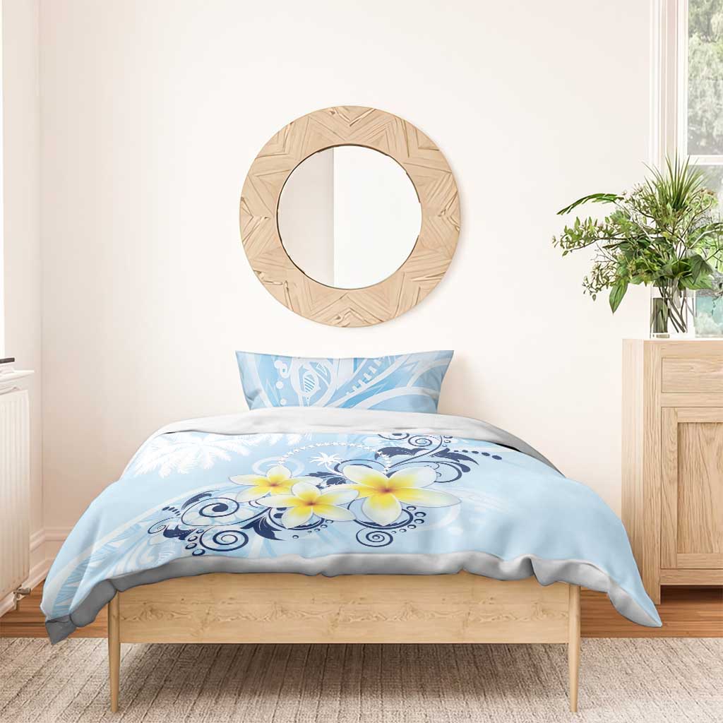 FSM Chuuk Constitution Day Bedding Set Polynesian Curves Plumeria - Polynesian Pride