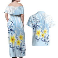 FSM Chuuk Constitution Day Couples Matching Off Shoulder Maxi Dress and Hawaiian Shirt Polynesian Curves Plumeria LT05 - Polynesian Pride