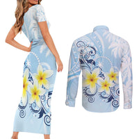 FSM Chuuk Constitution Day Couples Matching Short Sleeve Bodycon Dress and Long Sleeve Button Shirt Polynesian Curves Plumeria LT05 - Polynesian Pride