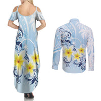 FSM Chuuk Constitution Day Couples Matching Summer Maxi Dress and Long Sleeve Button Shirt Polynesian Curves Plumeria LT05 - Polynesian Pride