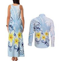 FSM Chuuk Constitution Day Couples Matching Tank Maxi Dress and Long Sleeve Button Shirt Polynesian Curves Plumeria LT05 - Polynesian Pride