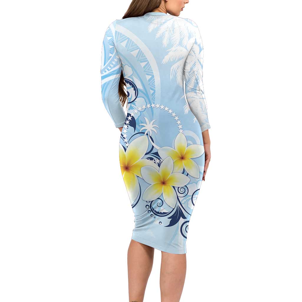 FSM Chuuk Constitution Day Family Matching Long Sleeve Bodycon Dress and Hawaiian Shirt Polynesian Curves Plumeria LT05 - Polynesian Pride