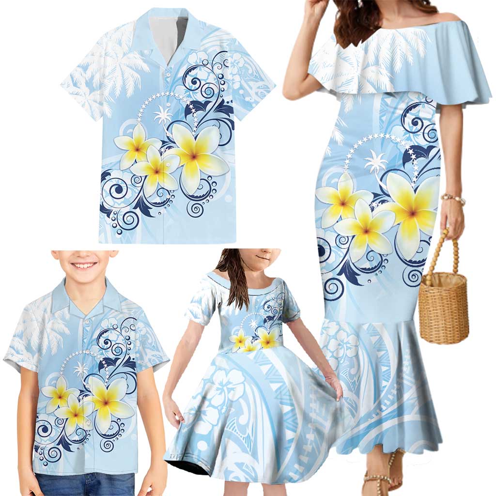 FSM Chuuk Constitution Day Family Matching Mermaid Dress and Hawaiian Shirt Polynesian Curves Plumeria LT05 - Polynesian Pride
