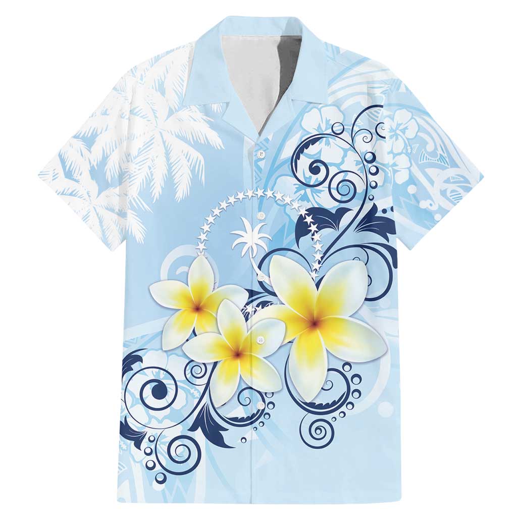 FSM Chuuk Constitution Day Family Matching Mermaid Dress and Hawaiian Shirt Polynesian Curves Plumeria LT05 Dad's Shirt - Short Sleeve Blue - Polynesian Pride