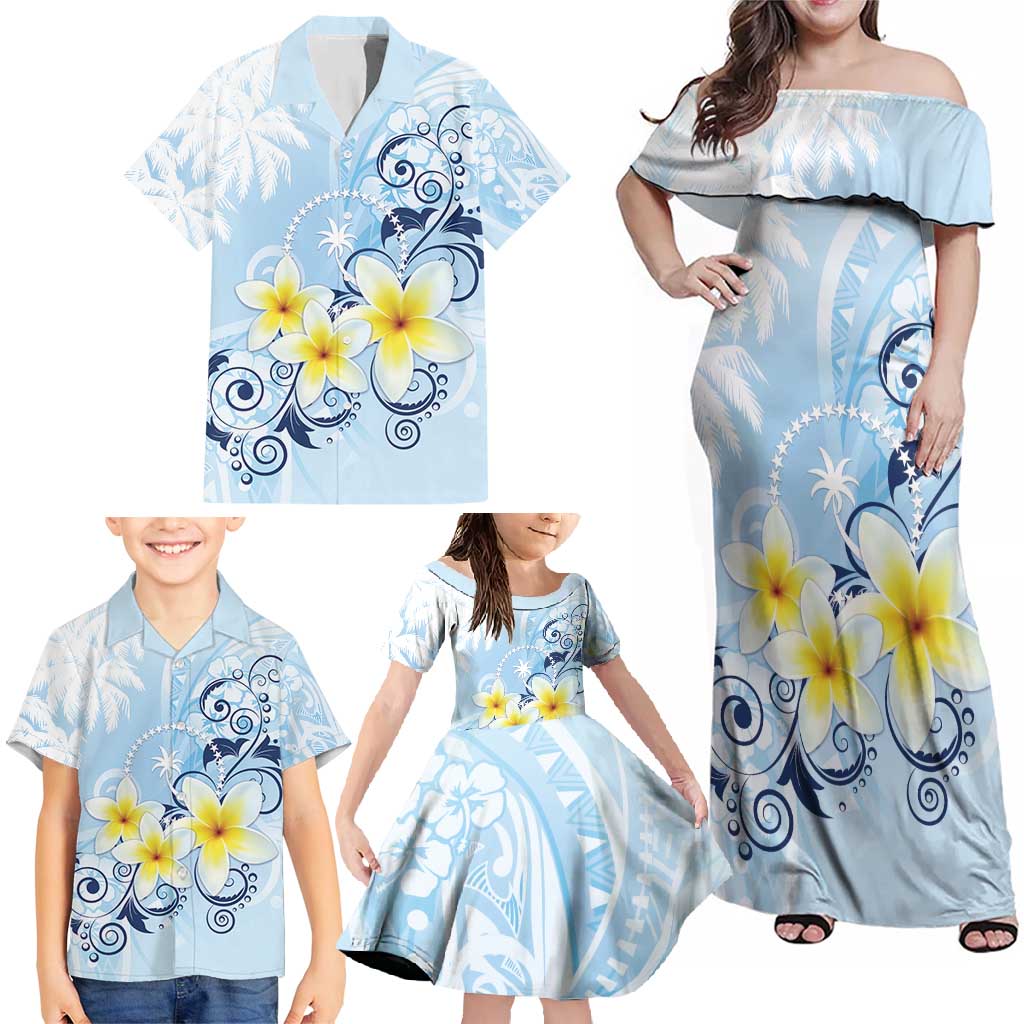 FSM Chuuk Constitution Day Family Matching Off Shoulder Maxi Dress and Hawaiian Shirt Polynesian Curves Plumeria LT05 - Polynesian Pride