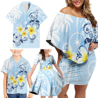 FSM Chuuk Constitution Day Family Matching Off Shoulder Short Dress and Hawaiian Shirt Polynesian Curves Plumeria LT05 - Polynesian Pride