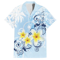 FSM Chuuk Constitution Day Family Matching Puletasi and Hawaiian Shirt Polynesian Curves Plumeria LT05 Dad's Shirt - Short Sleeve Blue - Polynesian Pride
