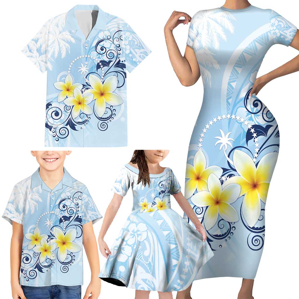 FSM Chuuk Constitution Day Family Matching Short Sleeve Bodycon Dress and Hawaiian Shirt Polynesian Curves Plumeria LT05 - Polynesian Pride